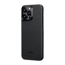 Apple iPhone 15 Pro Max Uyumlu Kılıf Magsafe Şarj Özellikli 600D Aramid Fiber Pitaka Ultra-Slim Classic Serisi Black-Grey Twill Kapak - 2