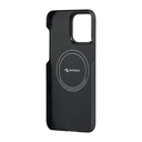 Apple iPhone 15 Pro Max Uyumlu Kılıf Magsafe Şarj Özellikli 600D Aramid Fiber Pitaka Ultra-Slim Classic Serisi Black-Grey Twill Kapak - 8