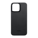 Apple iPhone 15 Pro Max Uyumlu Kılıf Magsafe Şarj Özellikli 600D Aramid Fiber Pitaka Ultra-Slim Classic Serisi Black-Grey Twill Kapak - 10