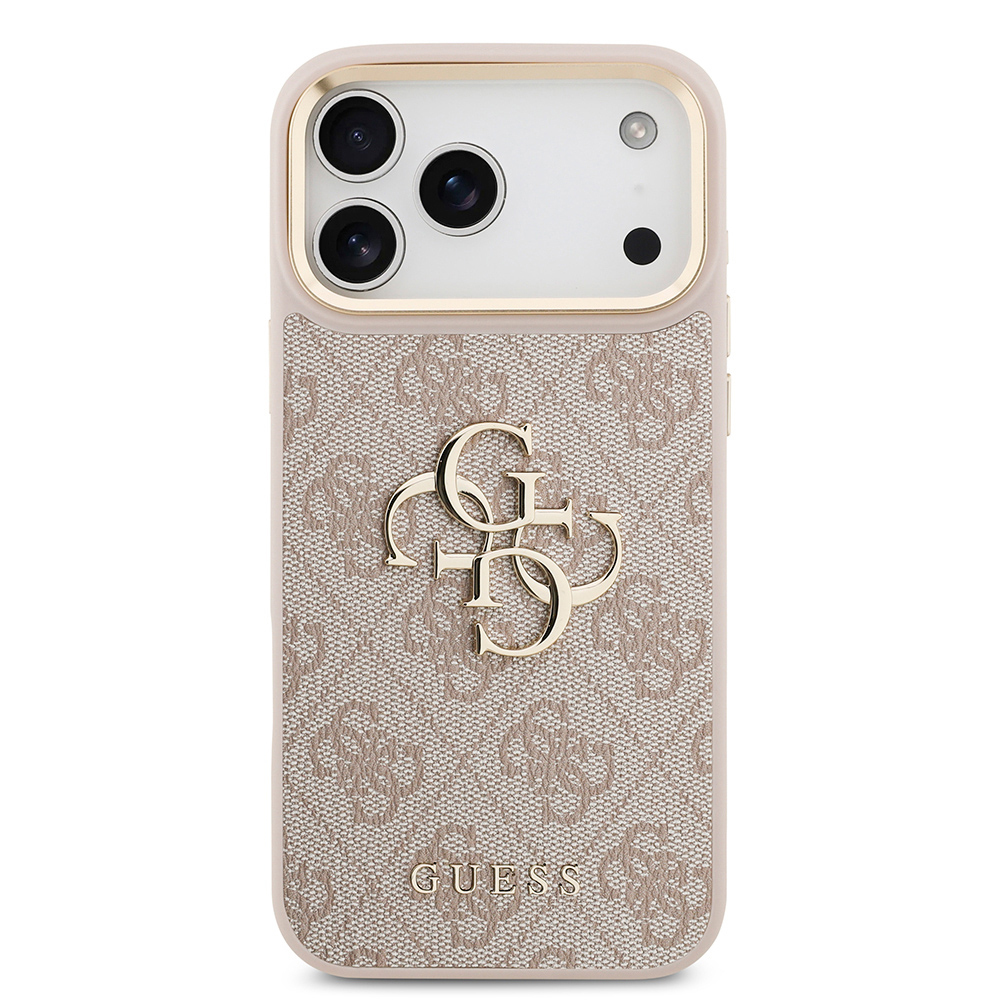 Apple iPhone 18 Pro Max Kılıf Guess Orjinal Lisanslı Gold Metal Kamera Çerçeveli 4G Desenli Metal Büyük 4G ve Yazı Logolu Kapak - 3