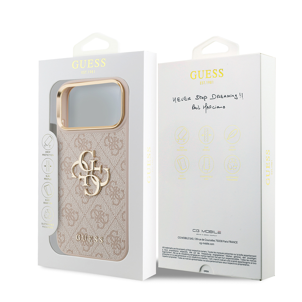 Apple iPhone 18 Pro Max Kılıf Guess Orjinal Lisanslı Gold Metal Kamera Çerçeveli 4G Desenli Metal Büyük 4G ve Yazı Logolu Kapak - 8