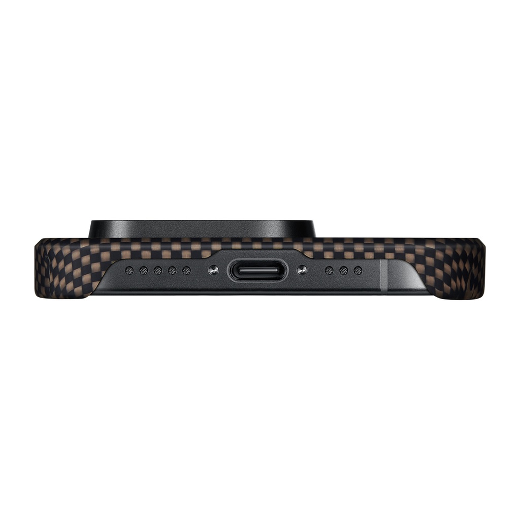 Apple iPhone 15 Pro Uyumlu Kılıf Magsafe Şarj Özellikli Aramid Fiber Pitaka Tactile Woven Sunset-Moonrise Serisi Sunset Kapak - 5