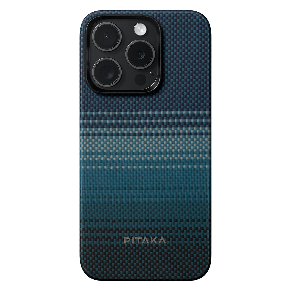 Apple iPhone 15 Pro Max Uyumlu Kılıf Magsafe Şarj Özellikli Aramid Fiber Pitaka Tactile Woven Sunset-Moonrise Serisi Moonrise Kapak - 1