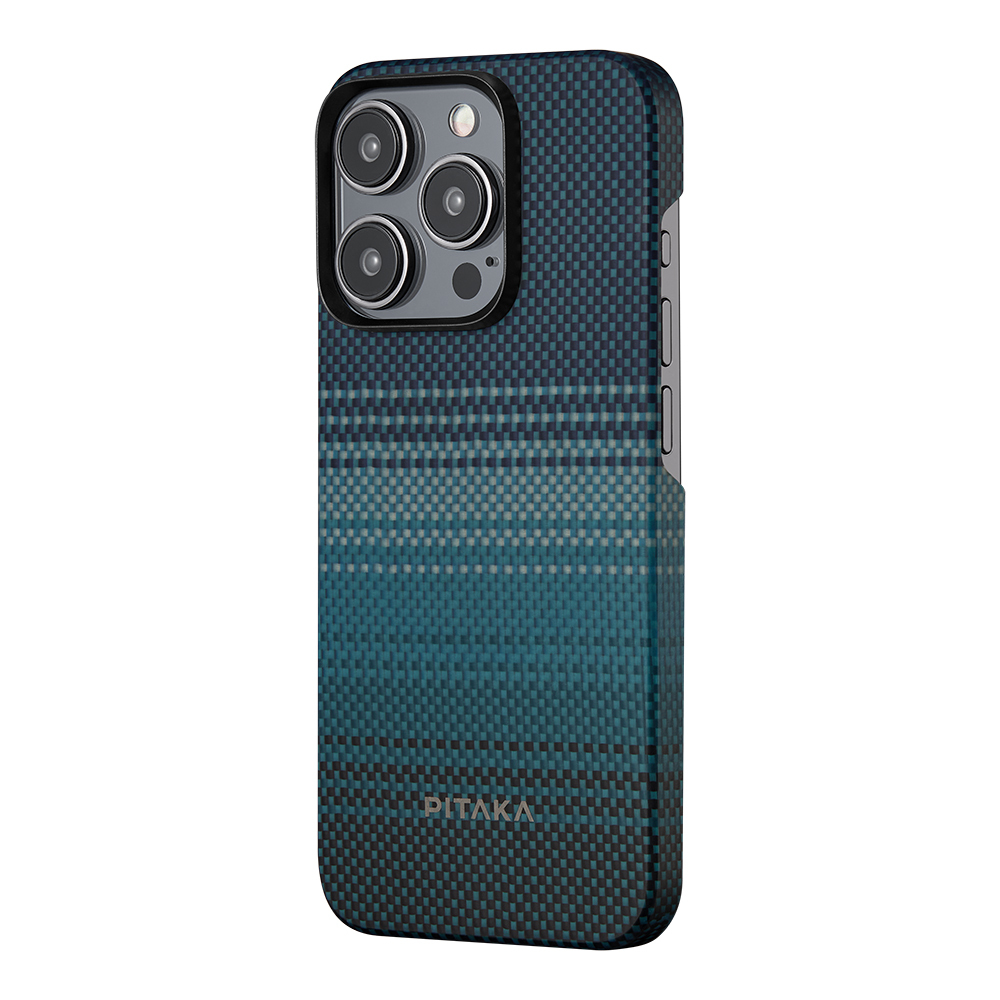 Apple iPhone 15 Pro Max Uyumlu Kılıf Magsafe Şarj Özellikli Aramid Fiber Pitaka Tactile Woven Sunset-Moonrise Serisi Moonrise Kapak - 2