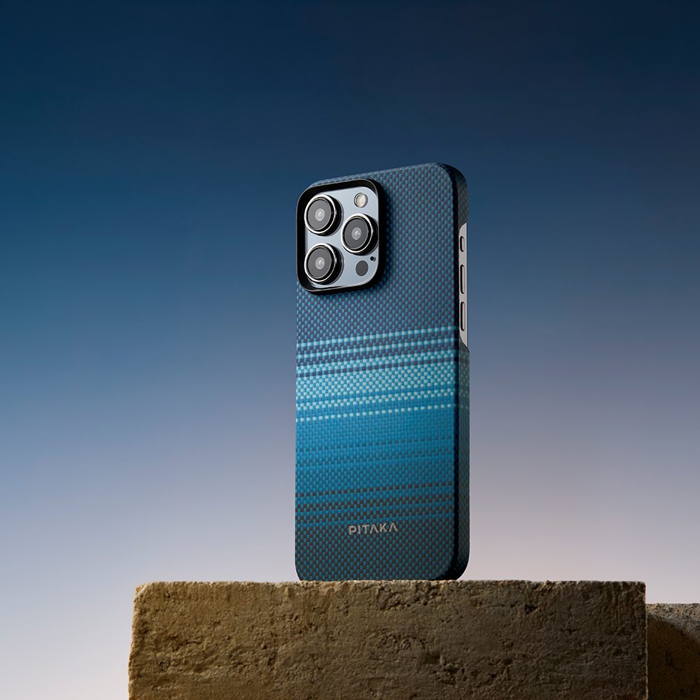 Apple iPhone 15 Pro Max Uyumlu Kılıf Magsafe Şarj Özellikli Aramid Fiber Pitaka Tactile Woven Sunset-Moonrise Serisi Moonrise Kapak - 17