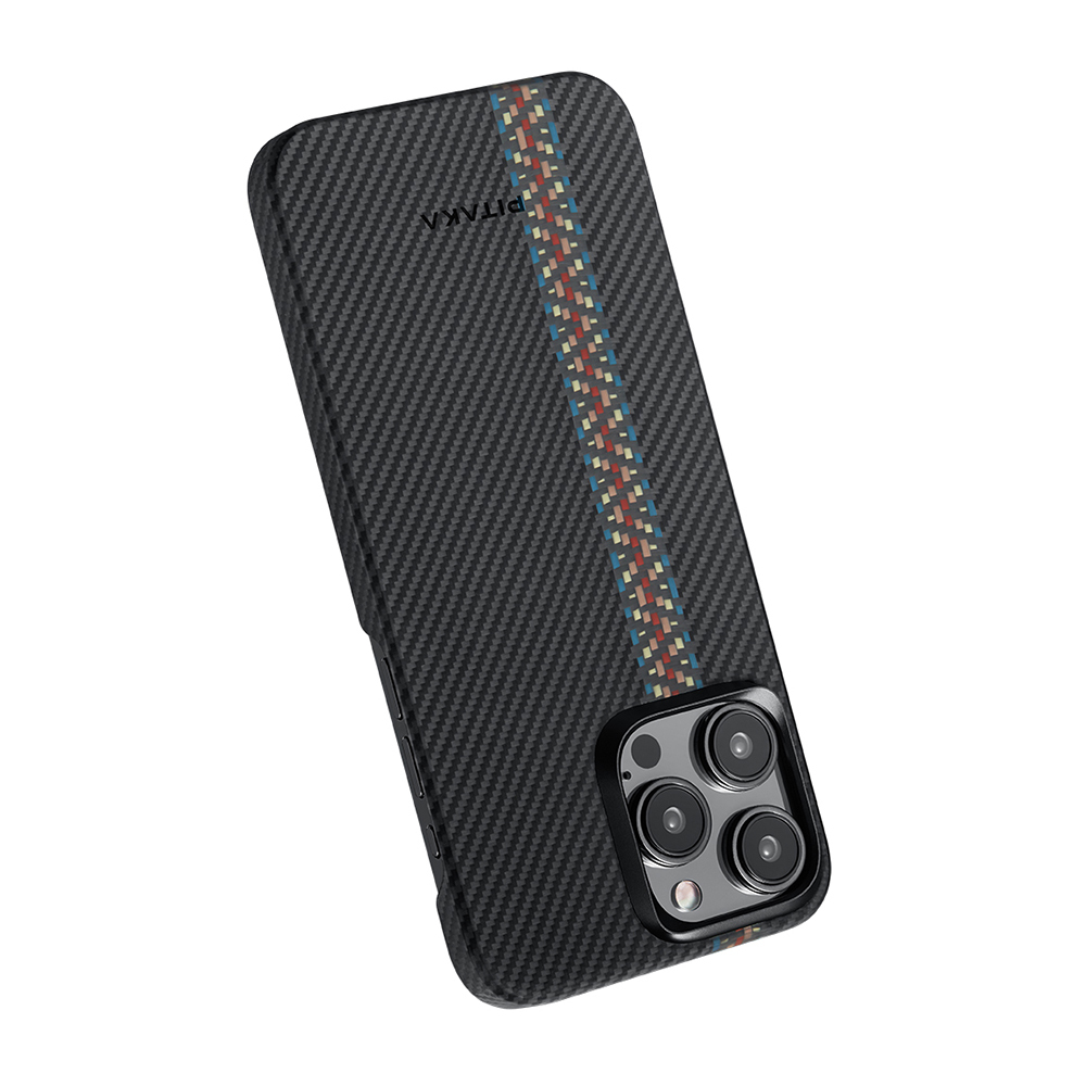 Apple iPhone 15 Pro Max Uyumlu Kılıf Magsafe Şarj Özellikli 600D Aramid Fiber Pitaka Tactile Woven Orchestra Serisi Rhapsody Kapak - 6