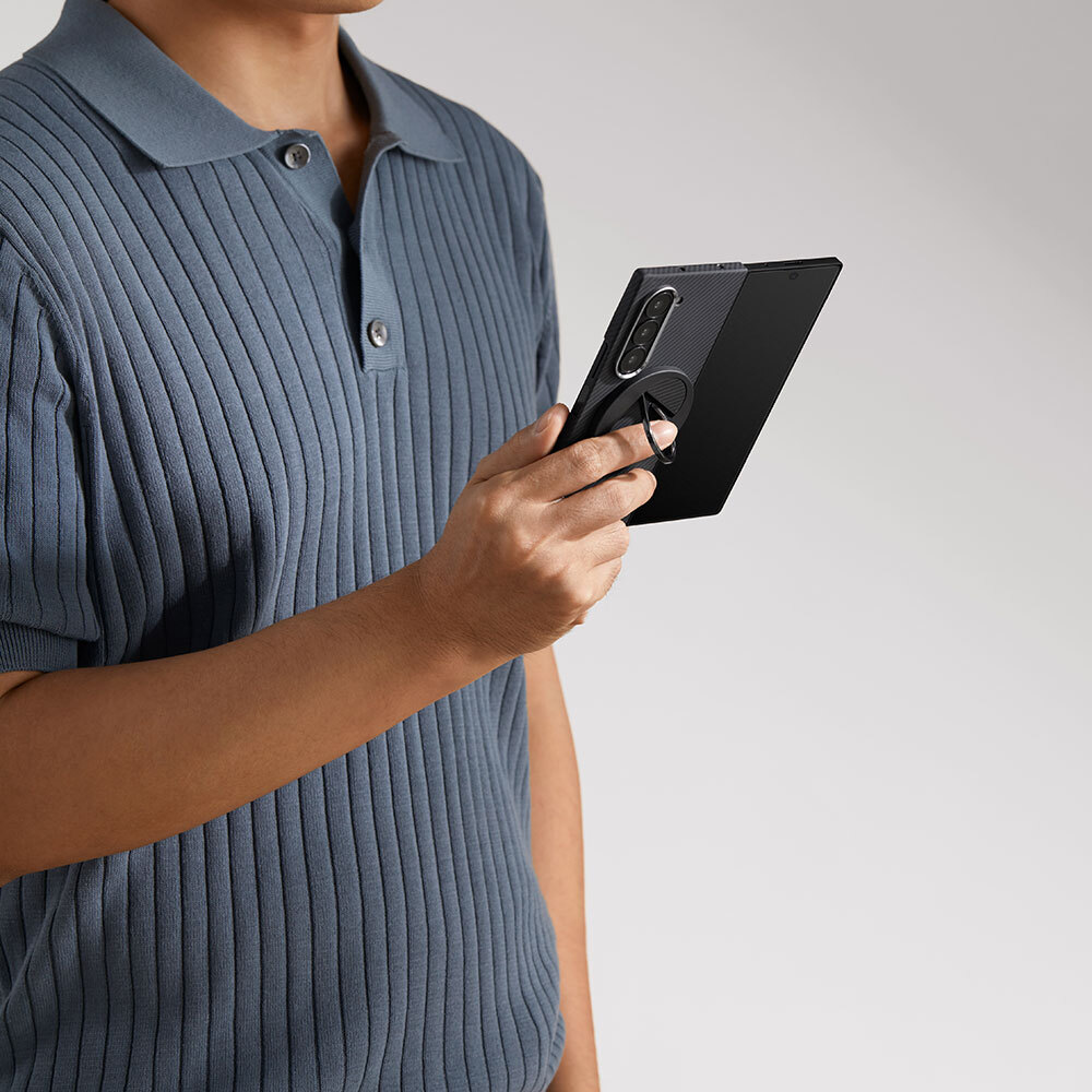 Samsung Galaxy Z Fold 6 Uyumlu Kılıf Magsafe Şarj Özellikli 600D Aramid Fiber Pitaka Ultra-Slim Classic Serisi Black-Grey Twill Kapak - 12