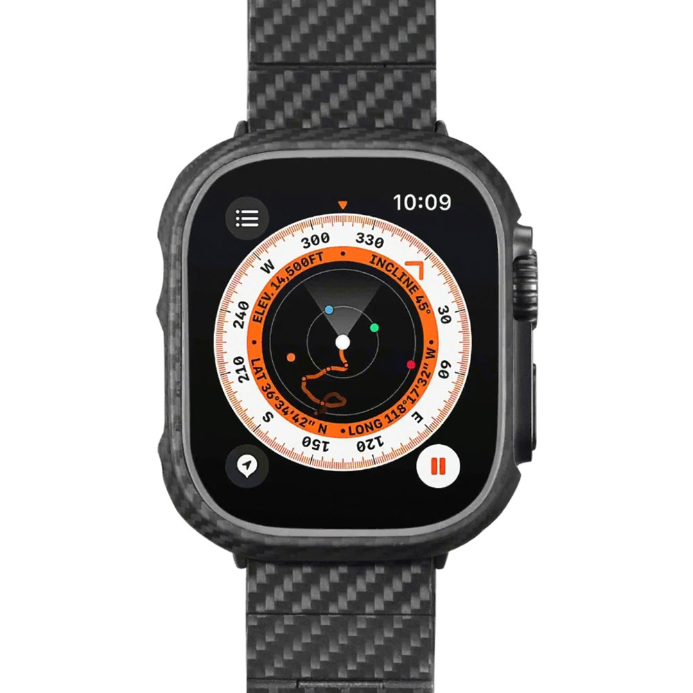 Apple Watch Ultra 49mm Uyumlu 600D Aramid Fiber Classic Serisi Black-Grey Twill Kasa Koruyucu Pitaka Air Case - 1