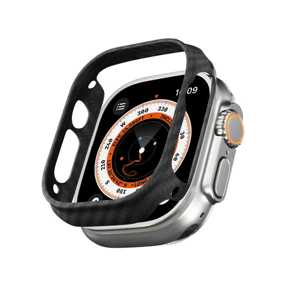 Apple Watch Ultra 49mm Uyumlu 600D Aramid Fiber Classic Serisi Black-Grey Twill Kasa Koruyucu Pitaka Air Case - 3