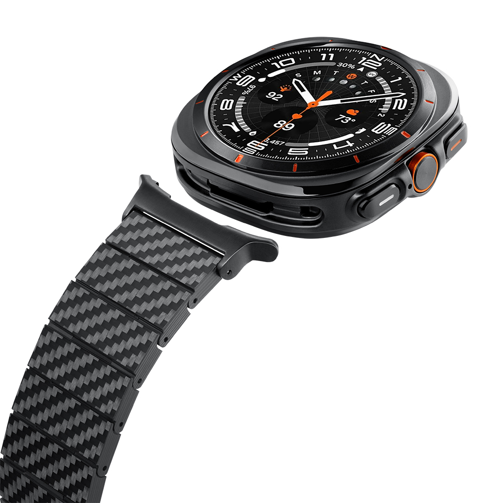 Samsung Galaxy Watch Ultra 47mm Uyumlu Serisi Uyumlu Karbon Fiber Pitaka Modern Serisi Black-Grey Twill Kordon - 6