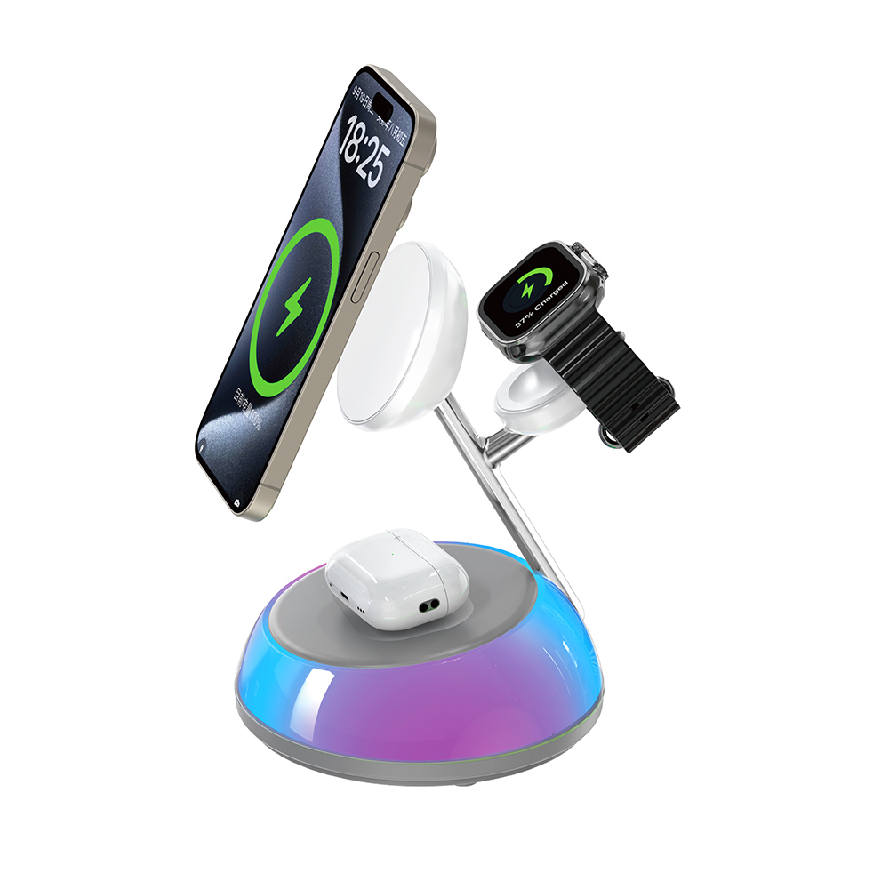 Wiwu Wi-W036 Qi2 3 in 1 Magnetik Hızlı Şarj Özellikli Ambiyans Işıklı Kablosuz Şarj Standı 15W - 5