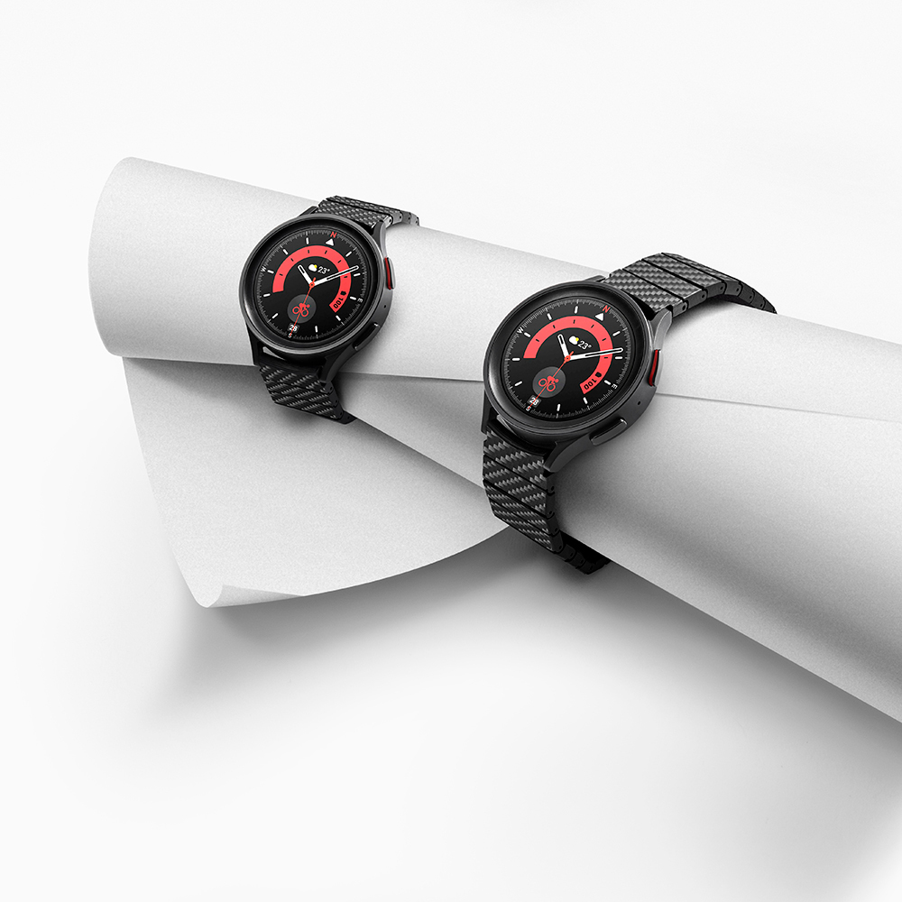 Samsung Galaxy Watch 7 44mm Uyumlu Karbon Fiber Pitaka Modern Serisi Black-Grey Twill Kordon - 14