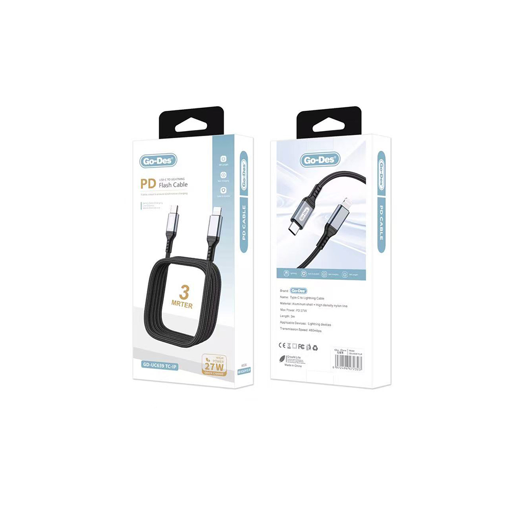 Go-Des GD-UC639 Type-C to Lightning PD Hızlı Şarj Kablosu 27W 3M - 2