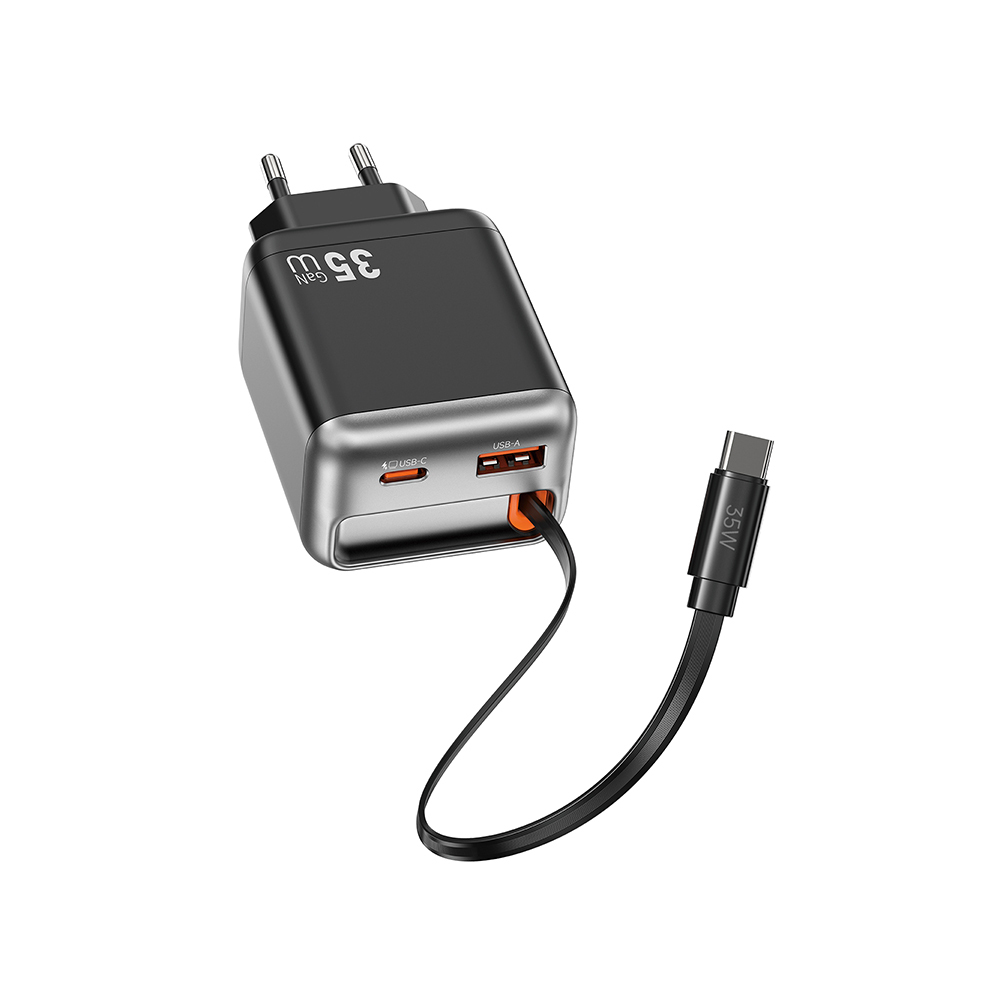 Wiwu Wi-G029 Helix Serisi GaN Teknolojili Hızlı Şarj Başlığı USB-A to Type-C PD 35W Type-C Kablolu Şarj Seti - 1