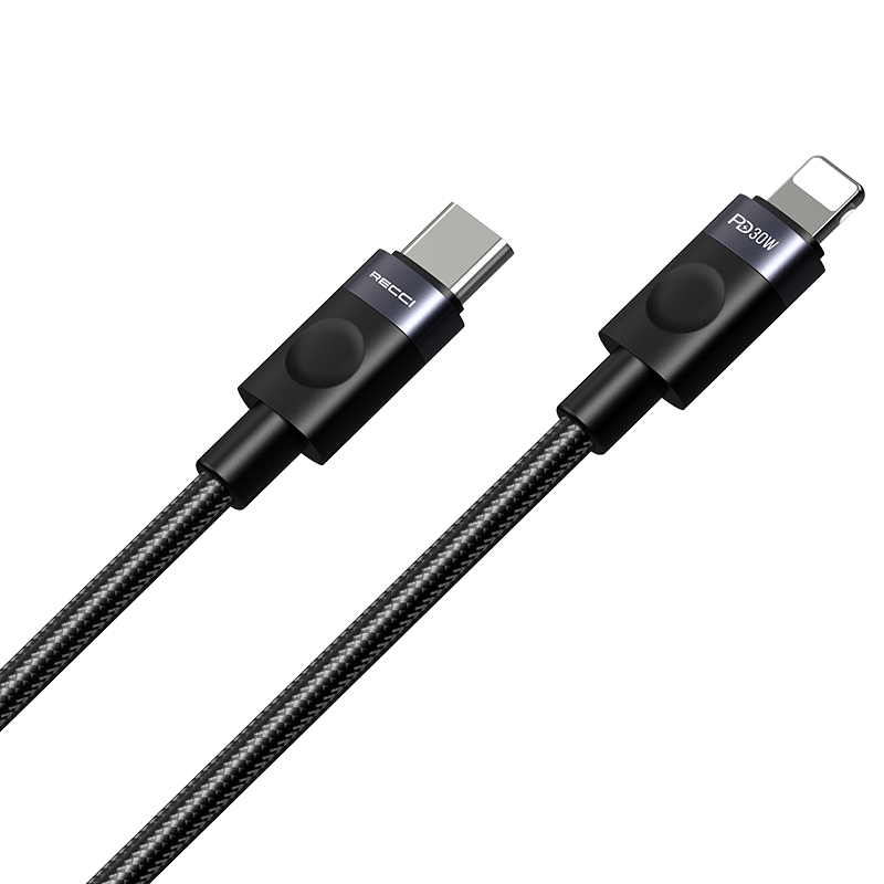 Recci RS50CL Type-C to Lightning PD Örgü Tasarımlı Hızlı Şarj Özellikli Data ve Şarj Kablosu 30W 1M - 1