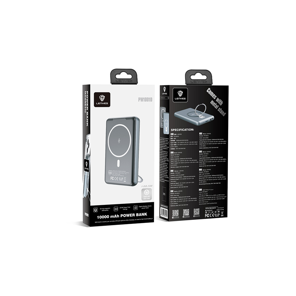 Lenyes PW1001D PD 22.5W Hızlı Şarj Özellikli Standlı Wireless Powerbank 15W 10000mAh - 6