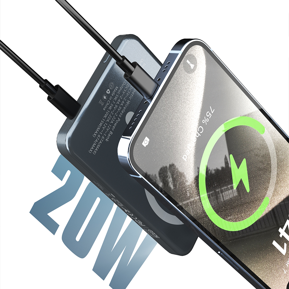 Lenyes PW0007D 20W Dijital LED Ekranlı Yüzük Standlı Wireless Powerbank 15W 5000mAh - 1