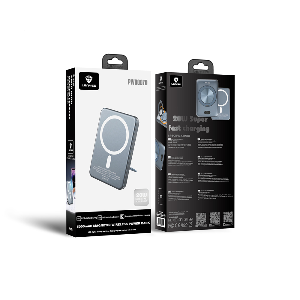 Lenyes PW0007D 20W Dijital LED Ekranlı Yüzük Standlı Wireless Powerbank 15W 5000mAh - 6