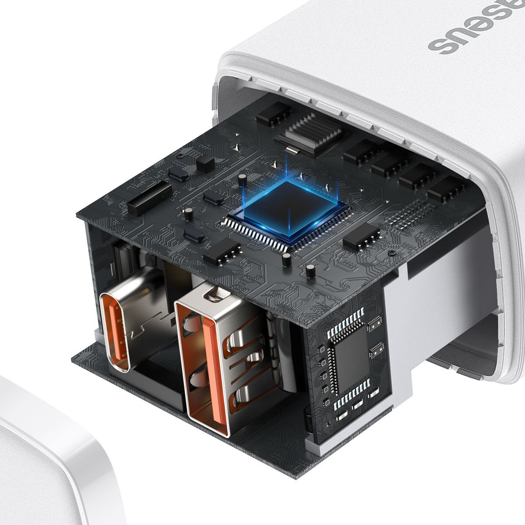 Baseus Compact 20W USB + TYPE-C Çıkışlı QC3.0 Hızlı Şarj Başlığı Şarj Aleti
