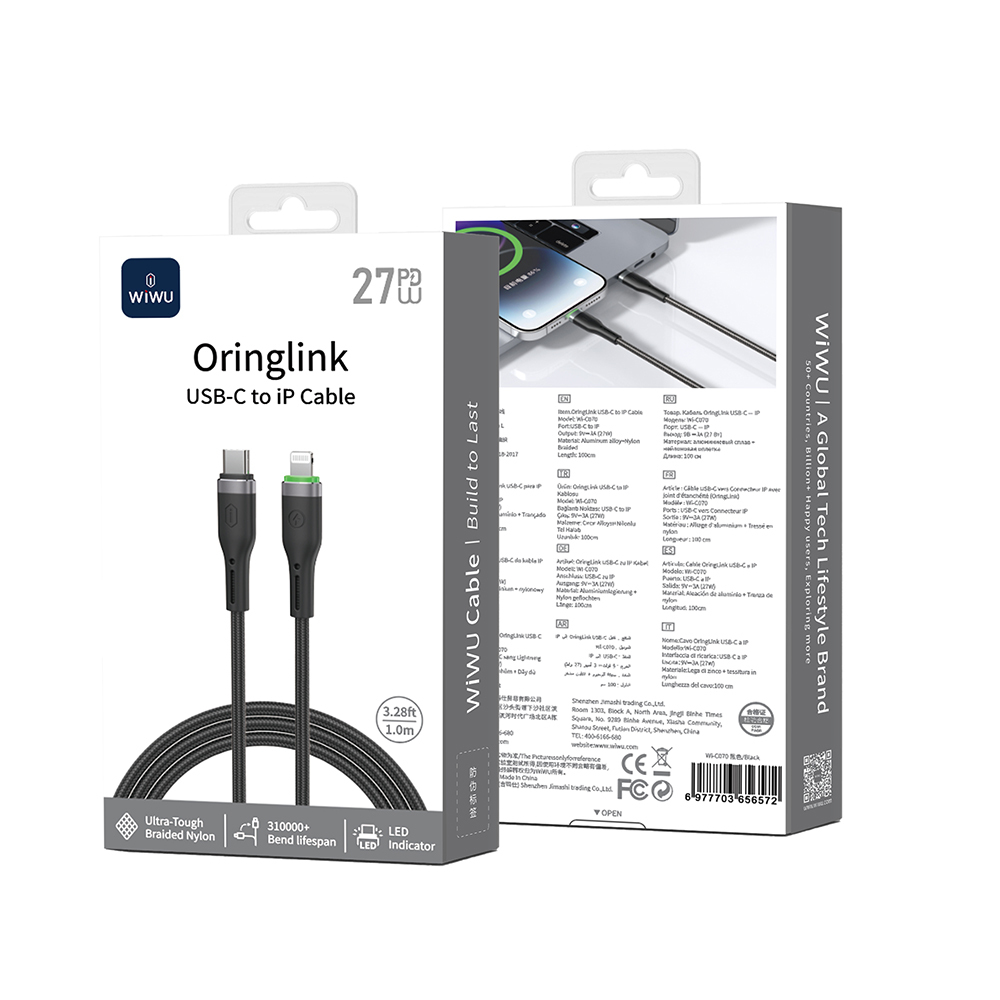 Wiwu Wi-C070 Orginlink Serisi LED Göstergeli Type-C to Lightning Hızlı Şarj Özellikli PD Data ve Şarj Kablosu 27W 1M - 2