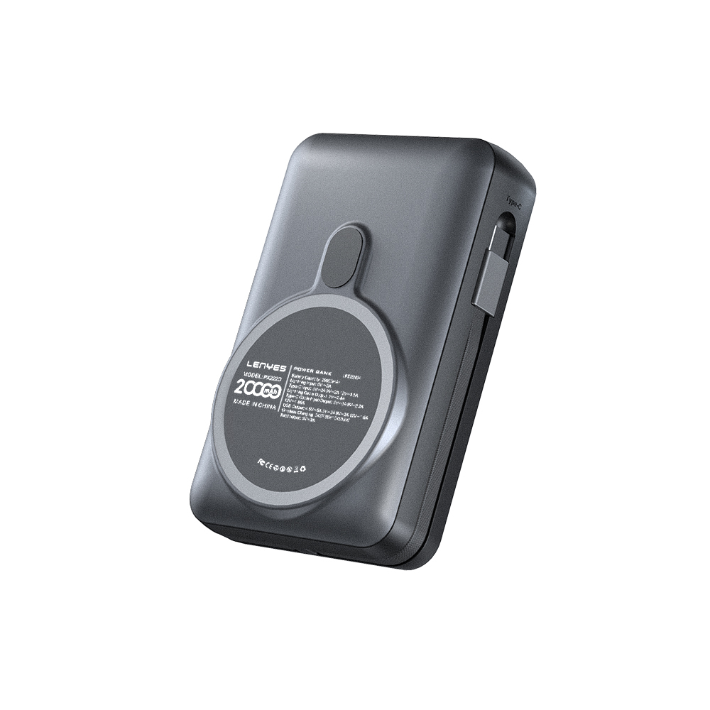 Lenyes PW222D Dijital LED Göstergeli Kablosuz Şarj Özellikli Type-C ve Lightning Kablolu Powerbank 18W 20.000mAh - 1
