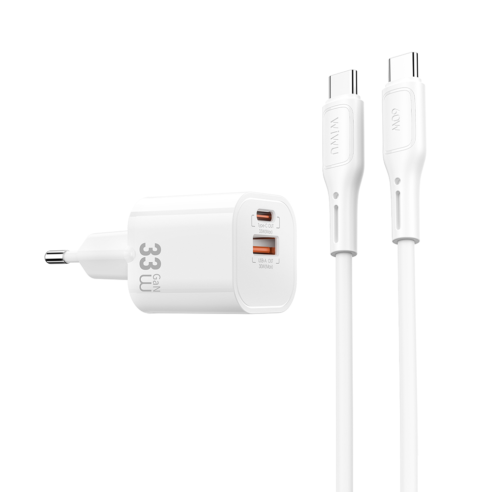 Wiwu Wi-G018 Cube Serisi Type-C to Type-C GaN Tech PD Hızlı Şarj Özellikli Kablolu Şarj Seti 33W - 1