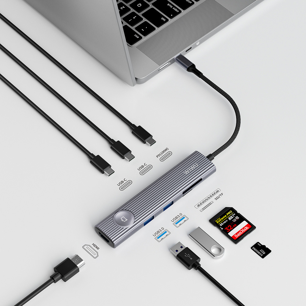 Wiwu Wi-HB8001 Travel Serisi 8in1 HDMI (4K@60Hz) Girişli 100W PD Type-C Hub Bağlantı İstasyonu - 3