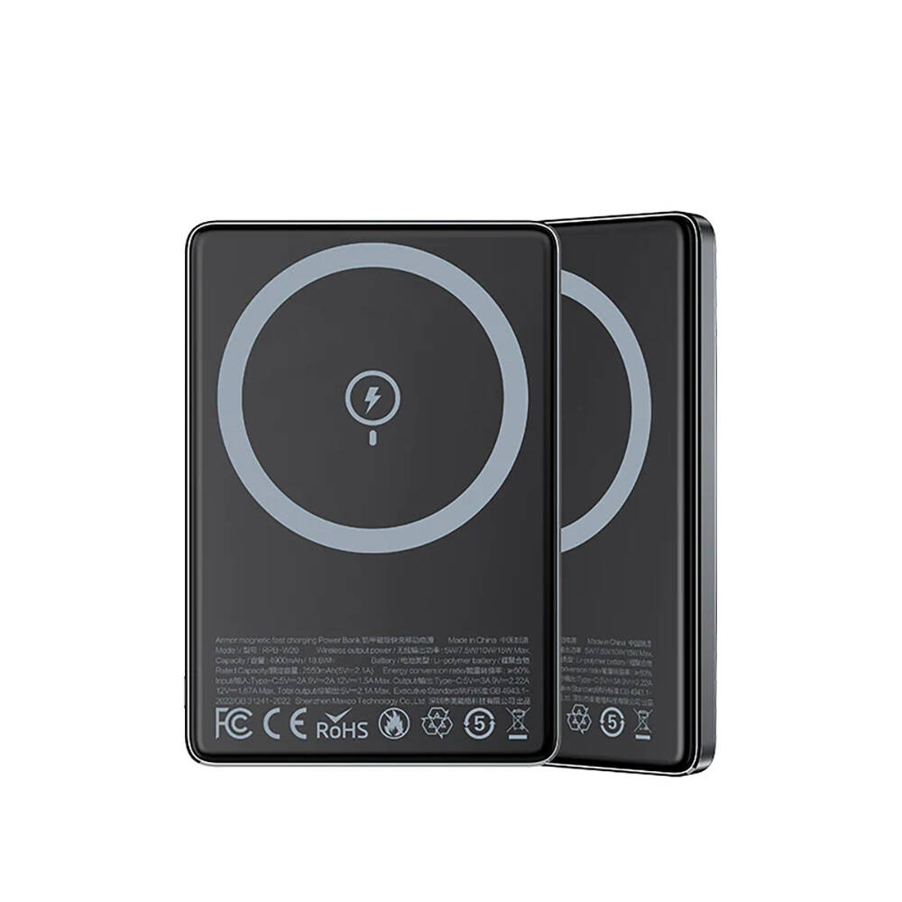 Recci RPB-W20 Taşınabilir Wireless Şarj ve PD Hızlı Şarj Özellikli Powerbank 15W 4900mAh - 4
