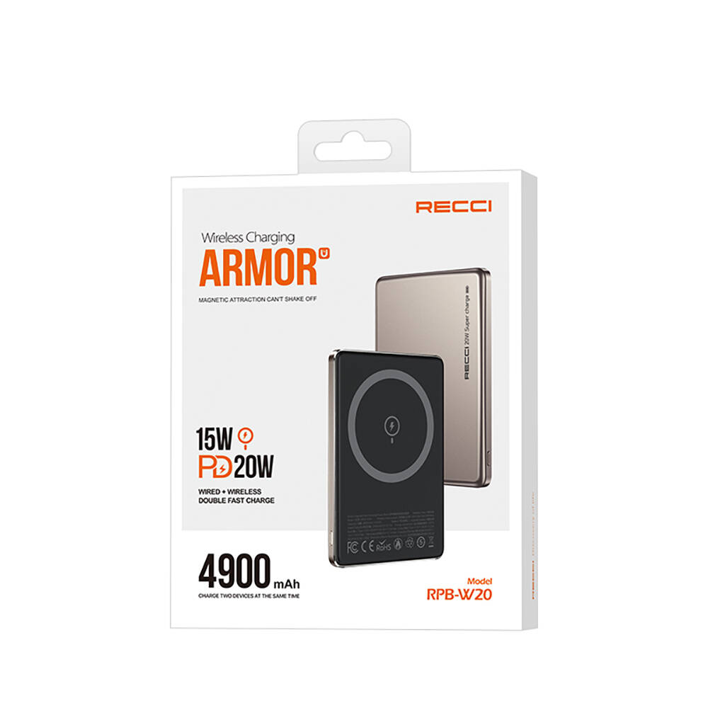 Recci RPB-W20 Taşınabilir Wireless Şarj ve PD Hızlı Şarj Özellikli Powerbank 15W 4900mAh - 11