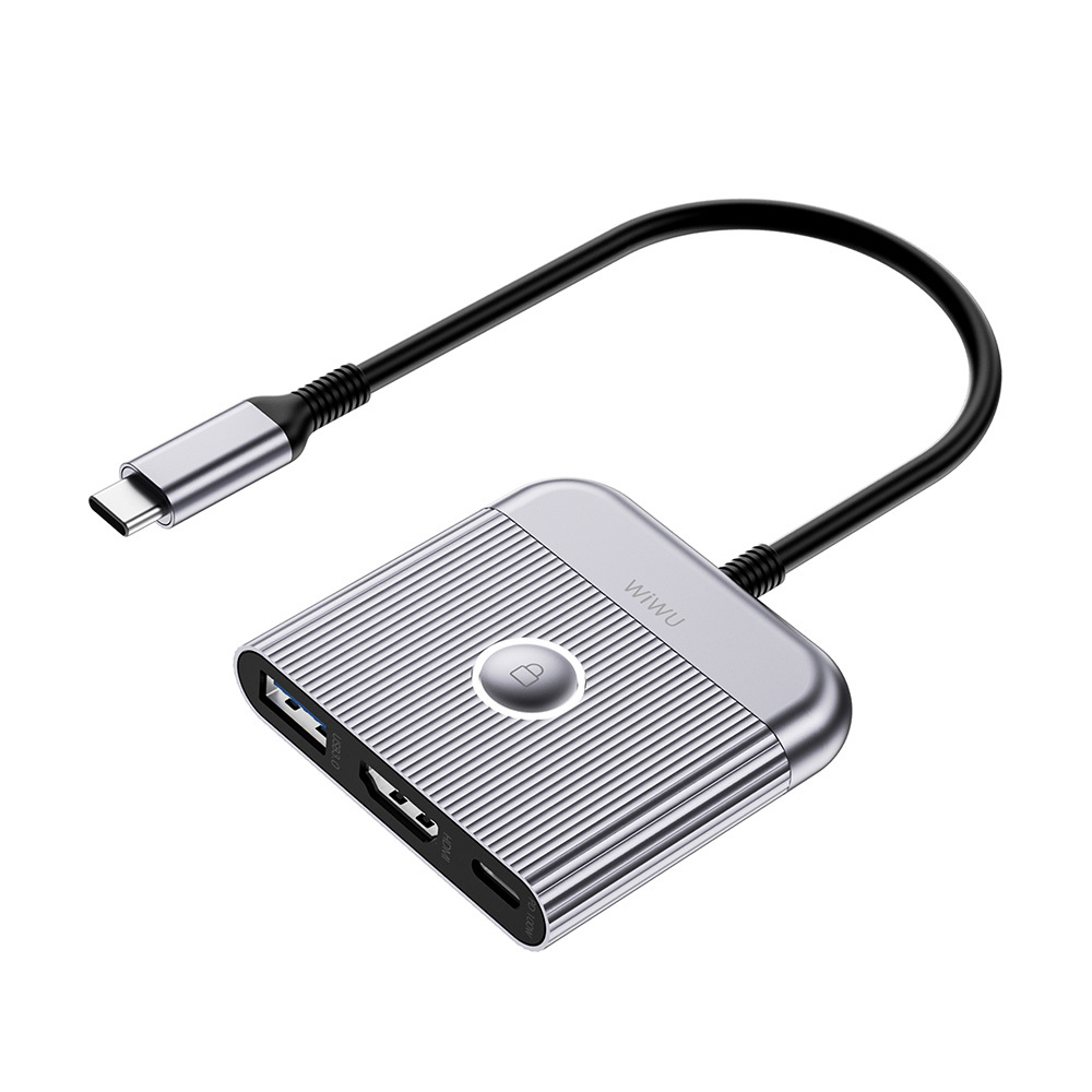 Wiwu Wi-HB8002 Travel Serisi 3in1 HDMI (4K@60Hz) Girişli 100W PD Type-C Hub Bağlantı İstasyonu - 1