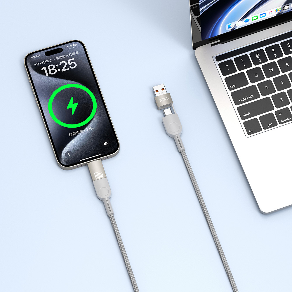 Wiwu 4in1 Raptor Serisi Çoklu USB-A + Type-C to Type-C + Lightning Şarj ve Data Kablosu 60W 200cm - 2