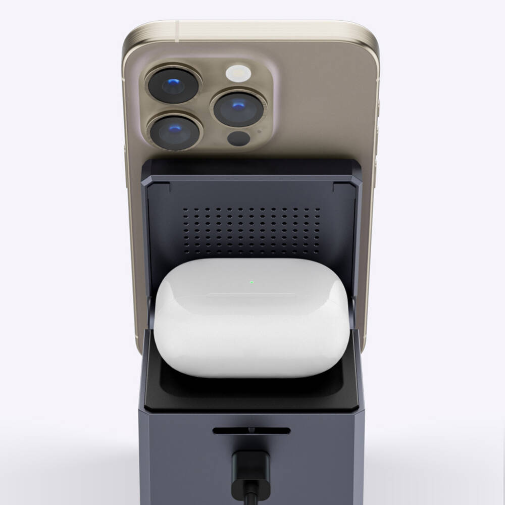 Wiwu Wi-W030 Small Square Küp Tasarımlı Telefon & Akıllı Saat & Kulaklık İçin 15W 3in1 Kablosuz Şarj Standı - 9