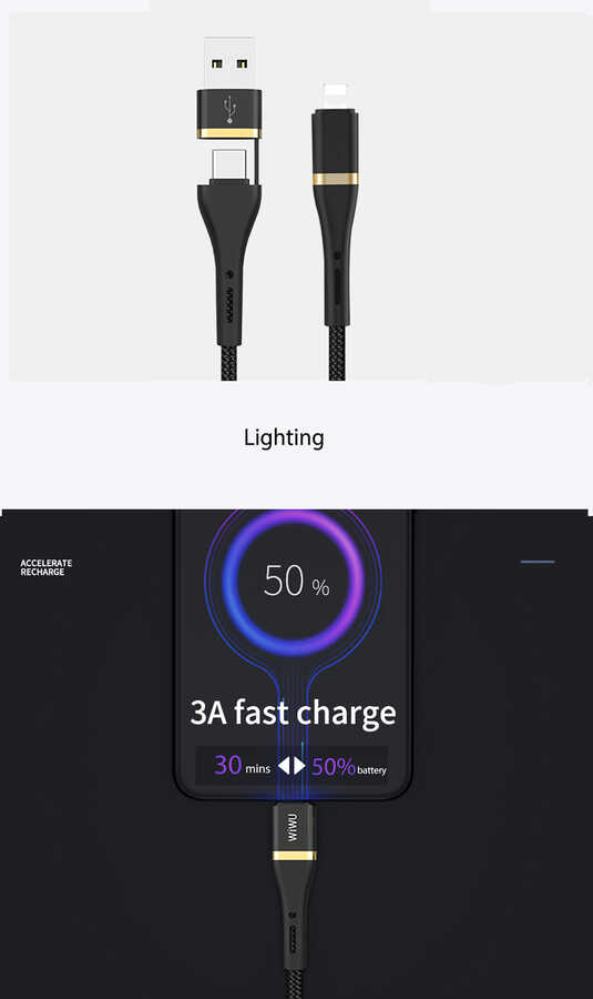 Wiwu ED-105 2 in 1 USB A- Type-C to Lightning Elite Data Kablo - 1