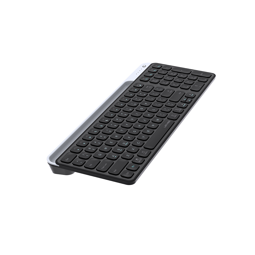 Lenyes WK106 Sessiz Tuş Tasarımlı Entegre Stand Bölmeli Çift Bluetooth Bağlantılı 2.4G Kablosuz Klavye - 2