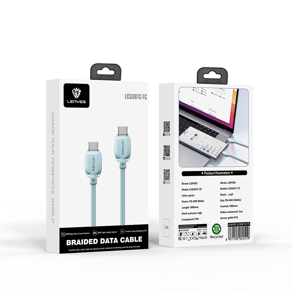 Lenyes LC536 Type-C to Type-C PD Örgü Tasarımlı Hızlı Şarj Özellikli Data ve Şarj Kablosu 60W 1M - 7