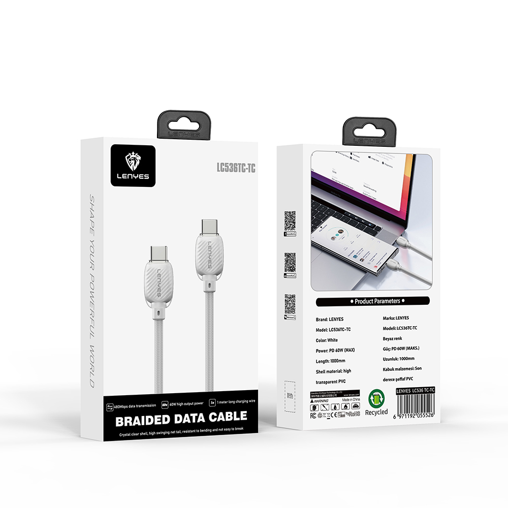 Lenyes LC536 Type-C to Type-C PD Örgü Tasarımlı Hızlı Şarj Özellikli Data ve Şarj Kablosu 60W 1M - 8