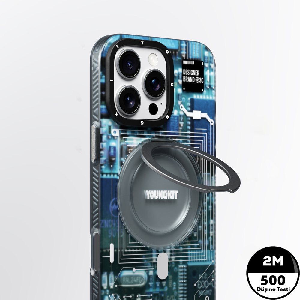 Apple iPhone 14 Pro Uyumlu Kılıf Magsafe Şarj Özellikli Youngkit 360° Standlı Technology Serisi Kapak - 6