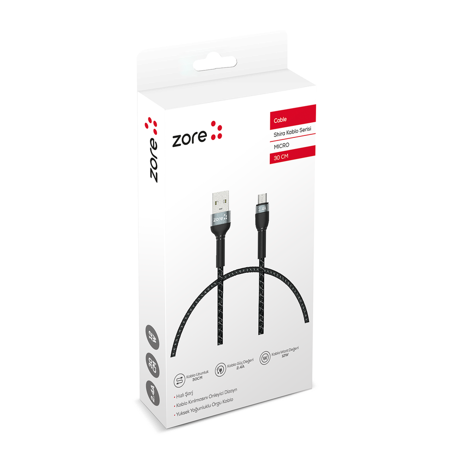 Zore Shira Serisi Micro USB Kablo 30cm - 1