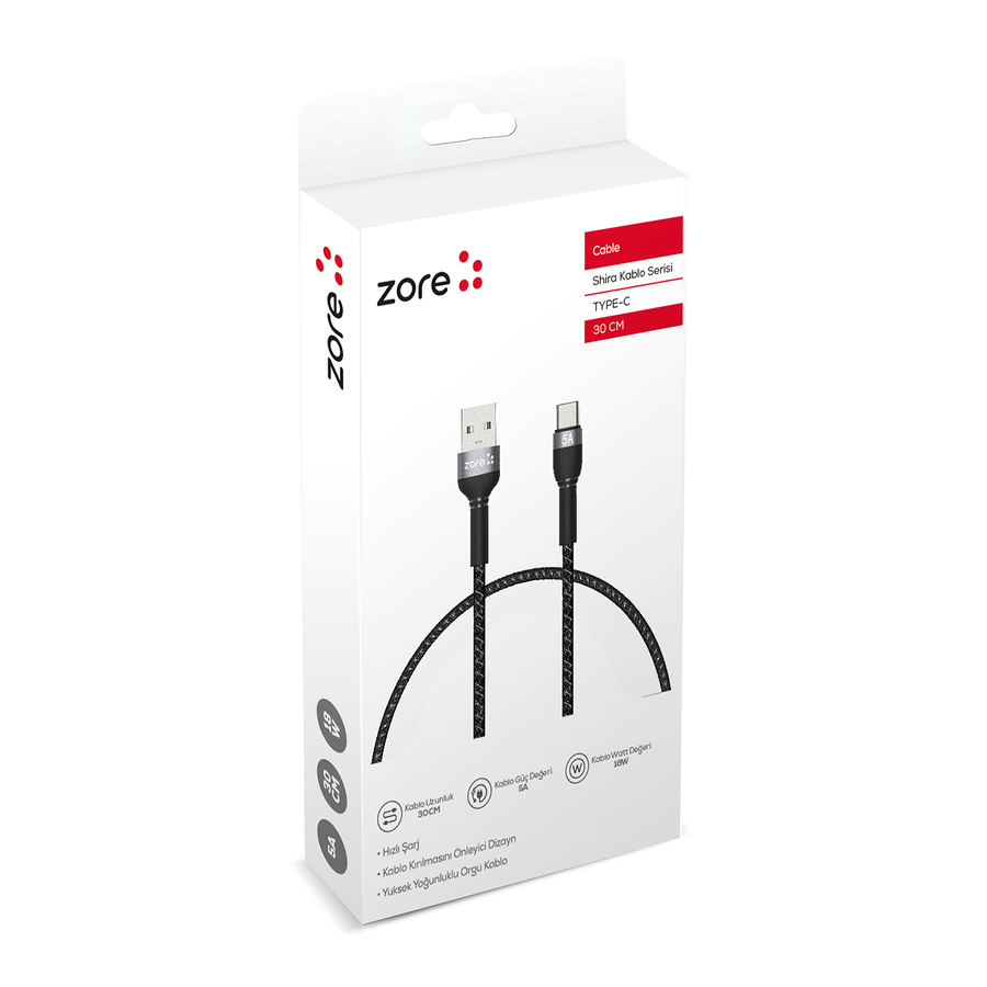 Zore Shira Serisi Type-C USB Kablo 30cm - 1