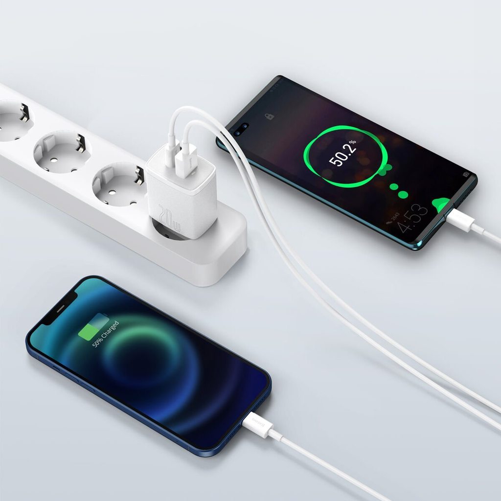 Baseus Compact 20W USB + TYPE-C Çıkışlı QC3.0 Hızlı Şarj Başlığı Şarj Aleti
