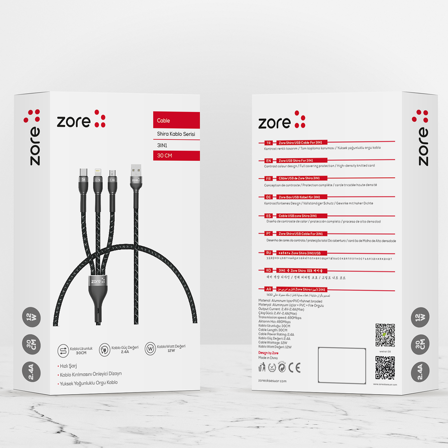 ​Zore Shira Serisi 3in1 USB Kablo 30cm - 1