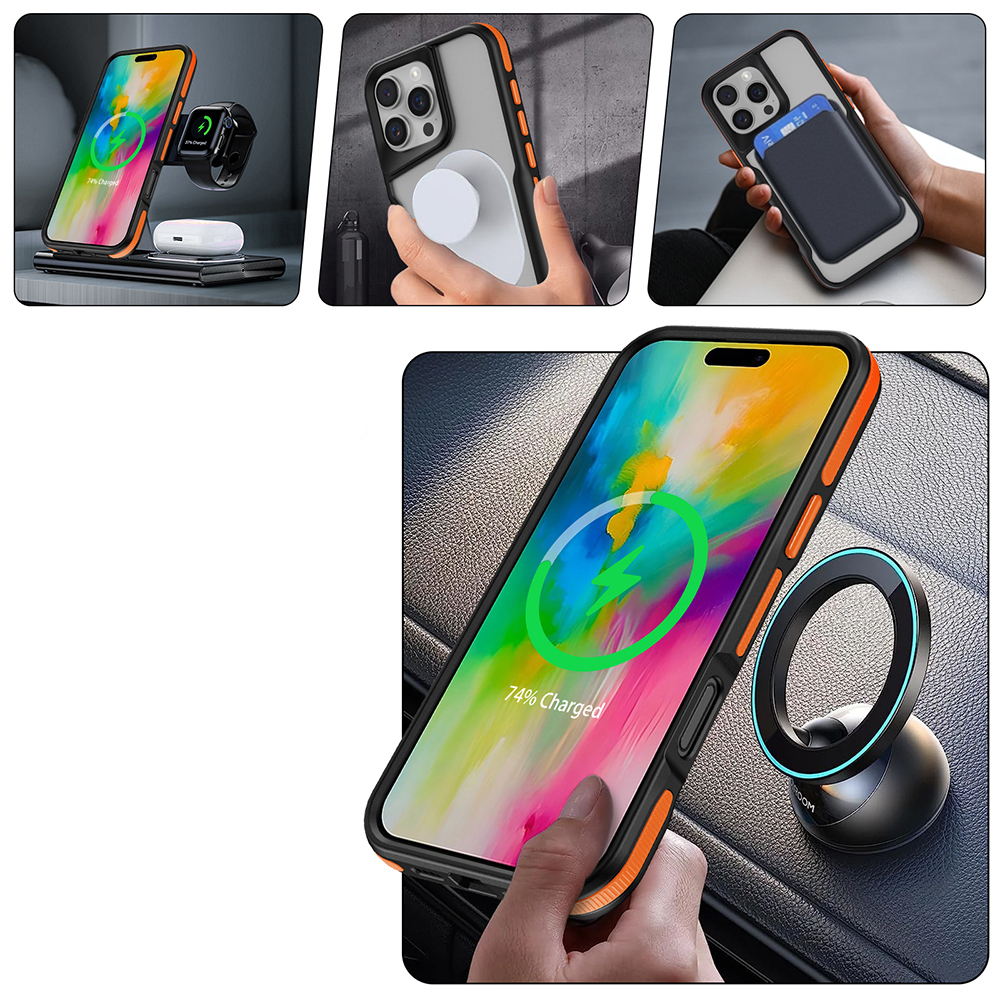 Apple iPhone 16 Pro Uyumlu Kılıf Magsafe Şarj Özellikli Renkli Kenar Airbag Şeritli Zore Lamer Kapak - 5