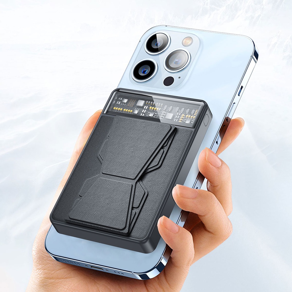 Wiwu JC-20 Hızlı Şarj Özellikli Standlı M-safe Wireless Transparan Powerbank 15W 10000mAh - 4