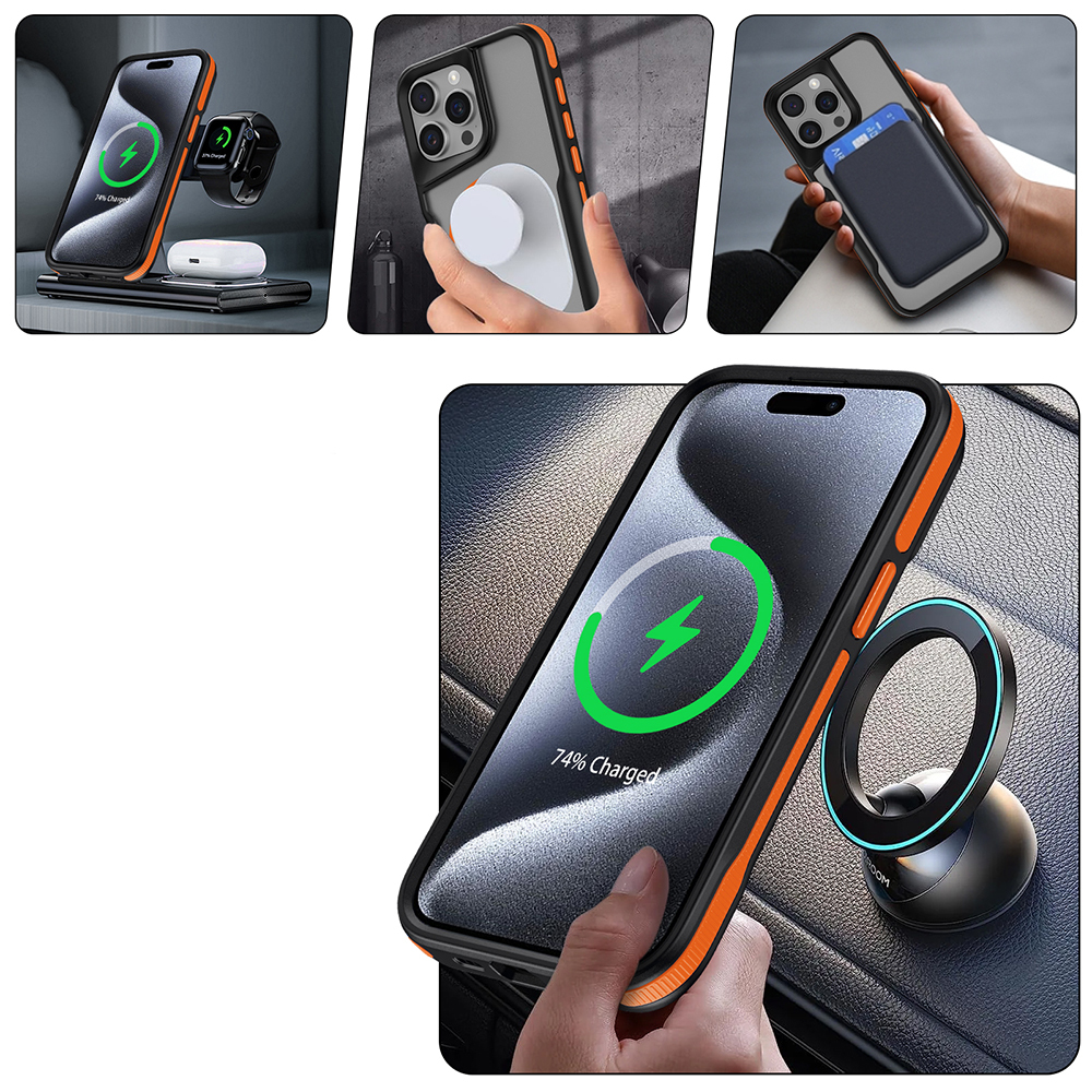 Apple iPhone 15 Pro Uyumlu Kılıf Magsafe Şarj Özellikli Renkli Kenar Airbag Şeritli Zore Lamer Kapak - 3