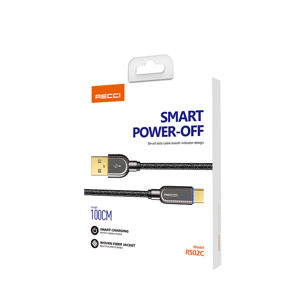 Recci RS02C Smart Power-Off Serisi Hızlı Şarj Özellikli USB-A To Type-C Kablo 1M - 1
