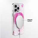 Apple iPhone 16 Pro Max Uyumlu Kılıf Magsafe Şarj Özellikli Parlak Kumlu Sıvılı Youngkit Pink Dream Quicksand Serisi Kapak - 5
