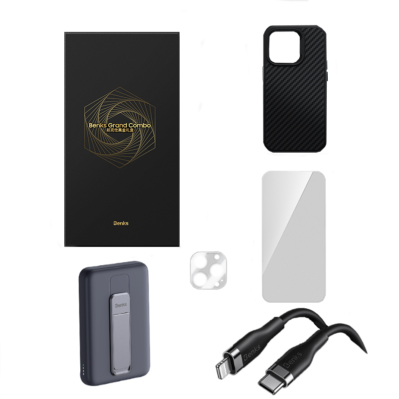 Apple iPhone 14 Pro Max Uyumlu Benks Grand Combo New 5in1 Aksesuar Seti Kılıf-Ekran Koruyucu-Lens Koruyucu-Kablo-Powerbank - 1
