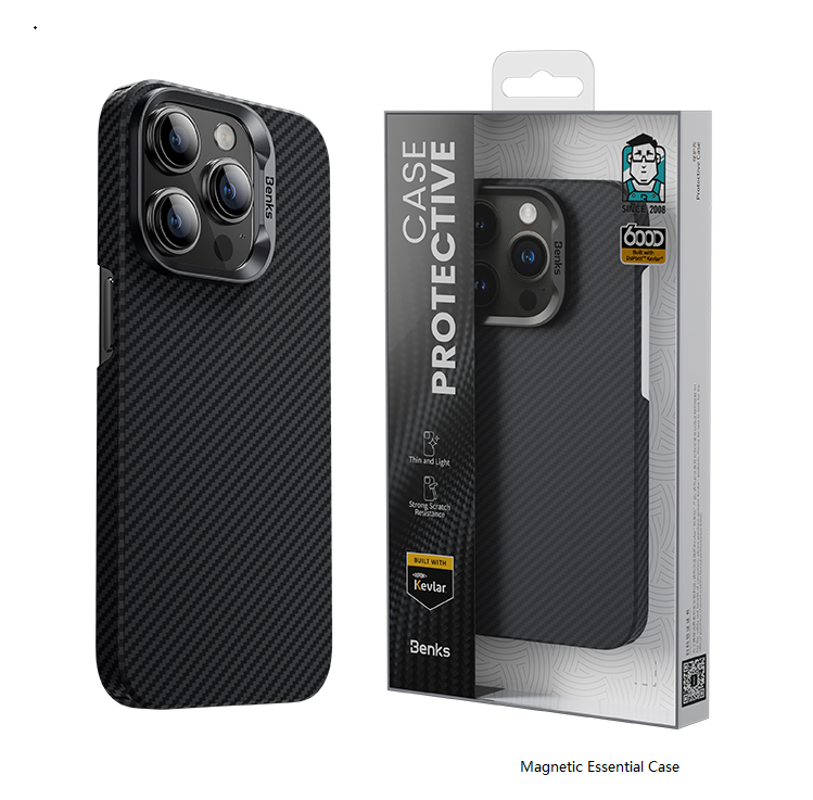 Apple iPhone 14 Pro Uyumlu Kılıf Magsafe Şarj Özellikli Karbon Fiber Benks MFM Lisanslı 600D Essential Kevlar Kapak - 3