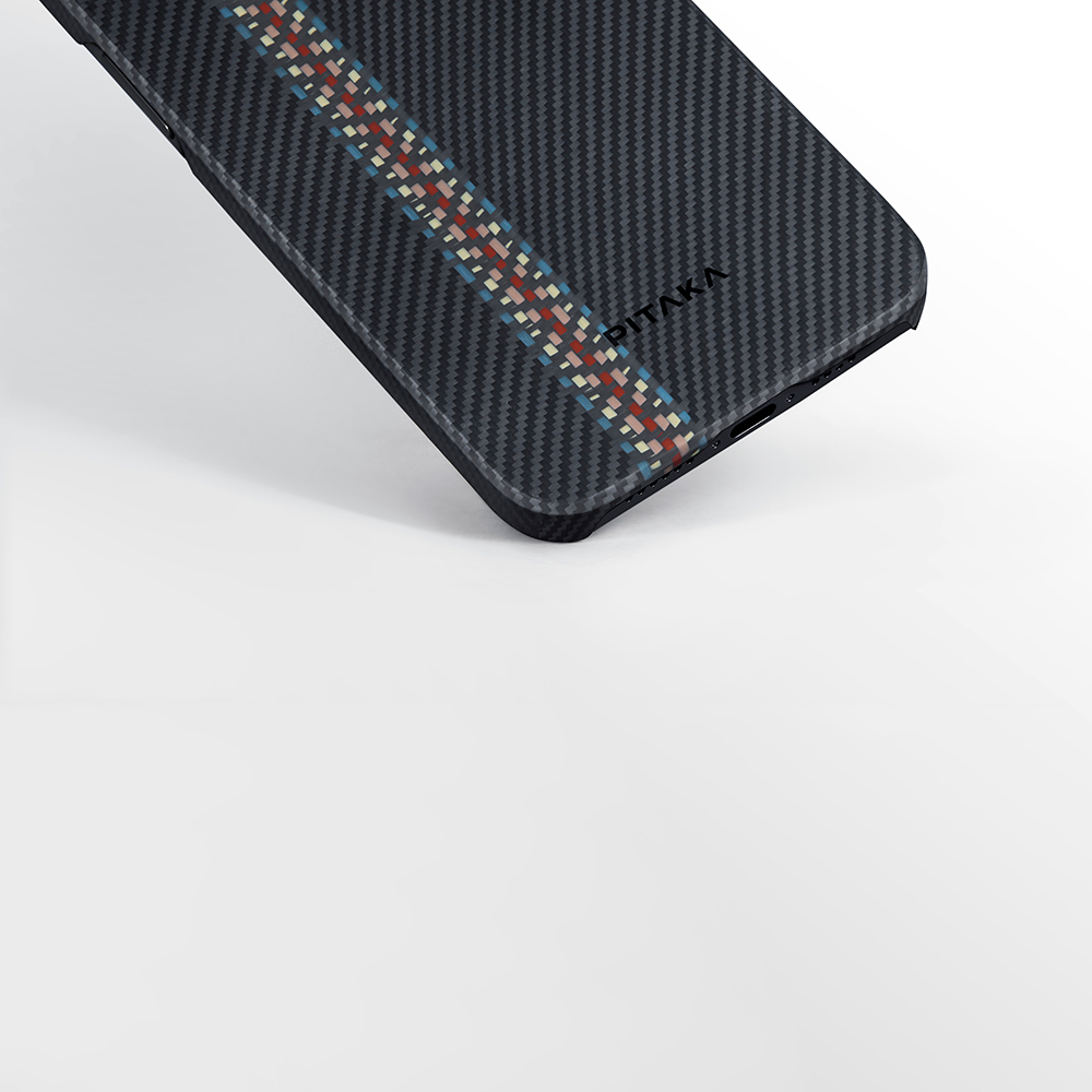 Apple iPhone 15 Uyumlu Kılıf Magsafe Şarj Özellikli 600D Aramid Fiber Pitaka Tactile Woven Orchestra Serisi Rhapsody Kapak - 14