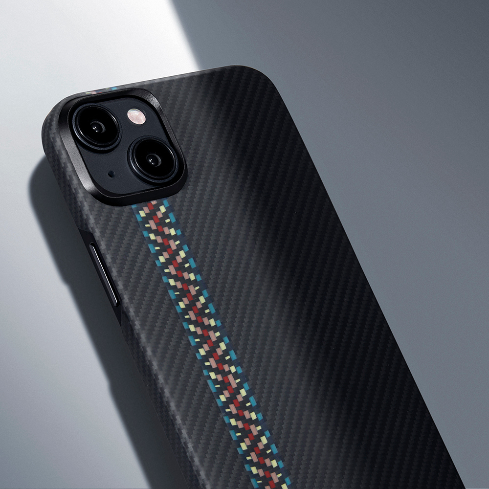 Apple iPhone 15 Uyumlu Kılıf Magsafe Şarj Özellikli 600D Aramid Fiber Pitaka Tactile Woven Orchestra Serisi Rhapsody Kapak - 18